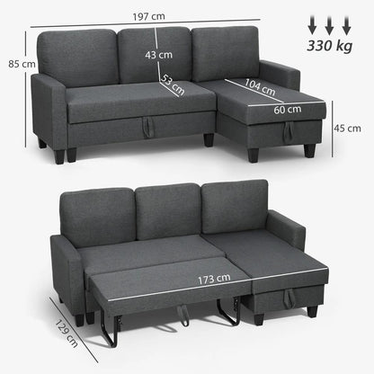 HOMCOM Three-Seater Storage Sofa Bed Additional View 3