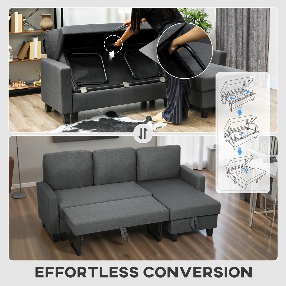 HOMCOM Three-Seater Storage Sofa Bed Additional View 5