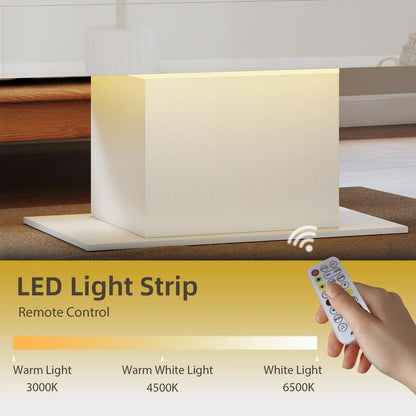 HOMCOM Extendable Coffee Table with LED Lights and Storage - High Gloss White Additional View 6