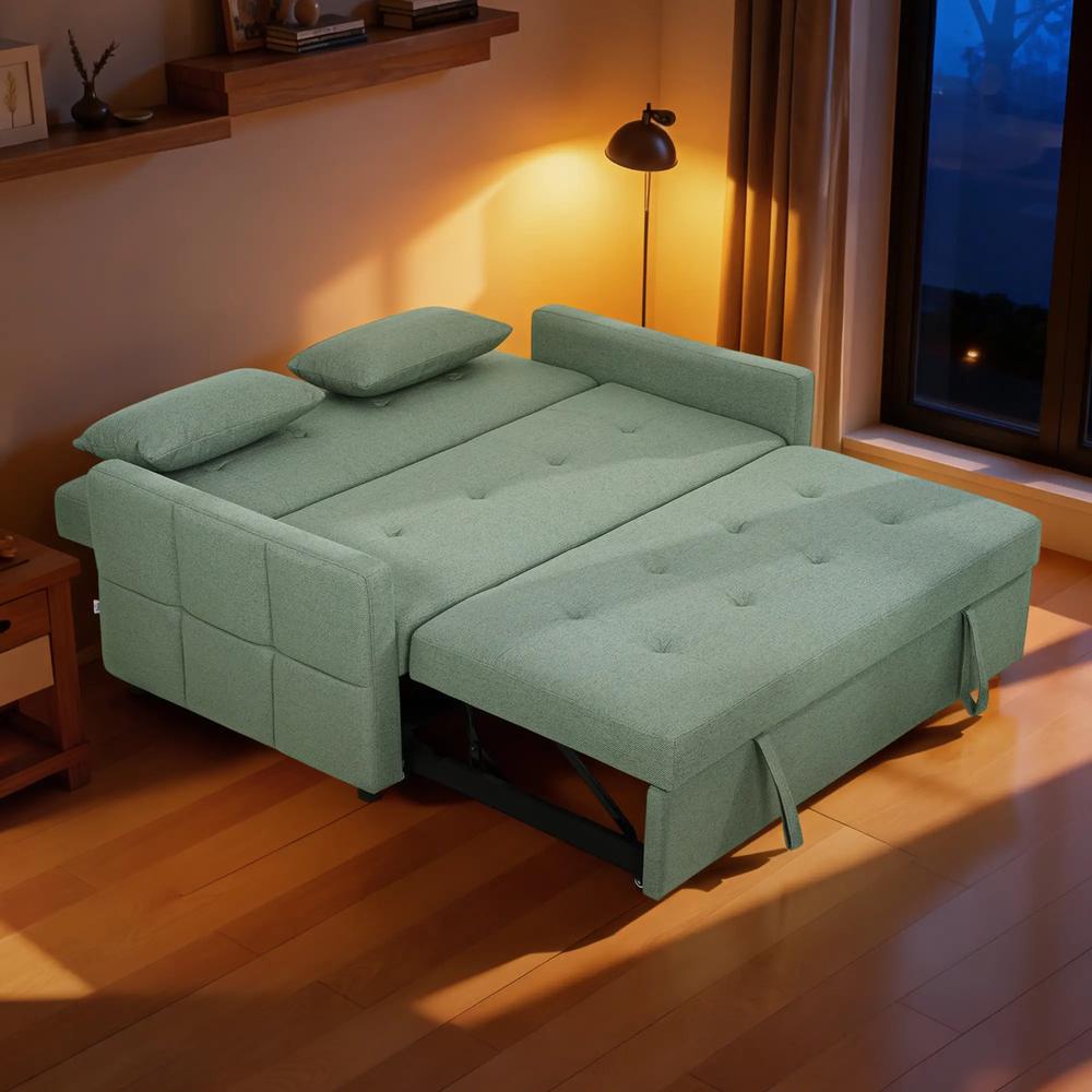 HOMCOM Three-Way 2 Seater Sofa Bed with Three-position back and Two Soft Pillows - Green Additional View 14