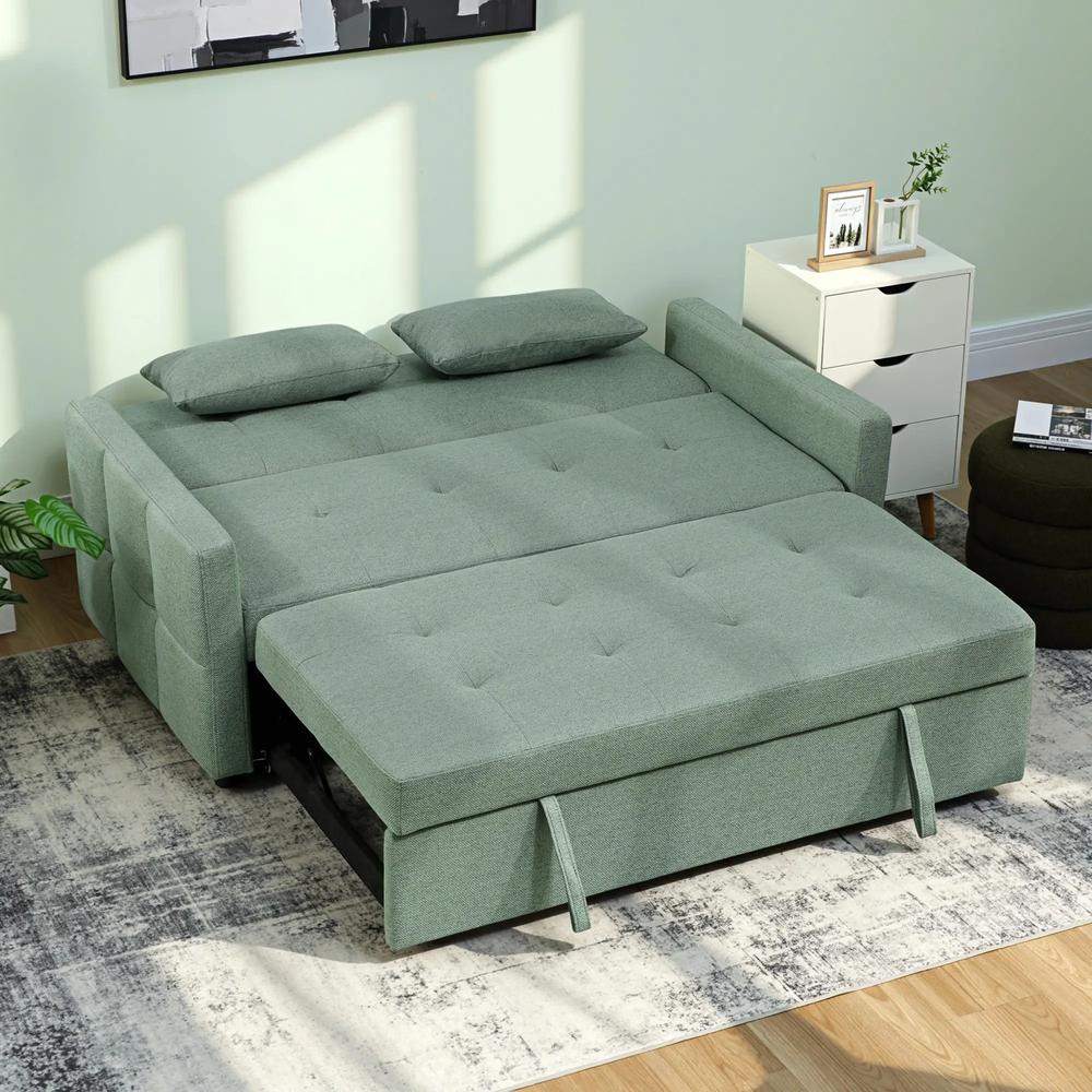 HOMCOM Three-Way 2 Seater Sofa Bed with Three-position back and Two Soft Pillows - Green Additional View 2