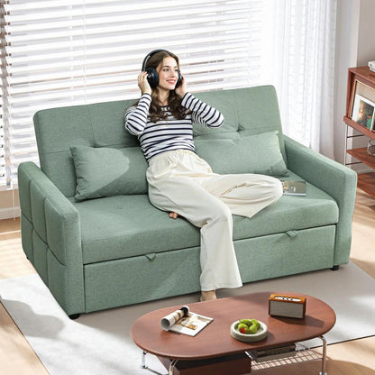 HOMCOM Three-Way 2 Seater Sofa Bed with Three-position back and Two Soft Pillows - Green Additional View 3