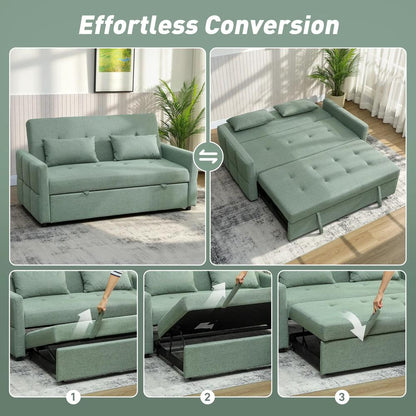 HOMCOM Three-Way 2 Seater Sofa Bed with Three-position back and Two Soft Pillows - Green Additional View 5