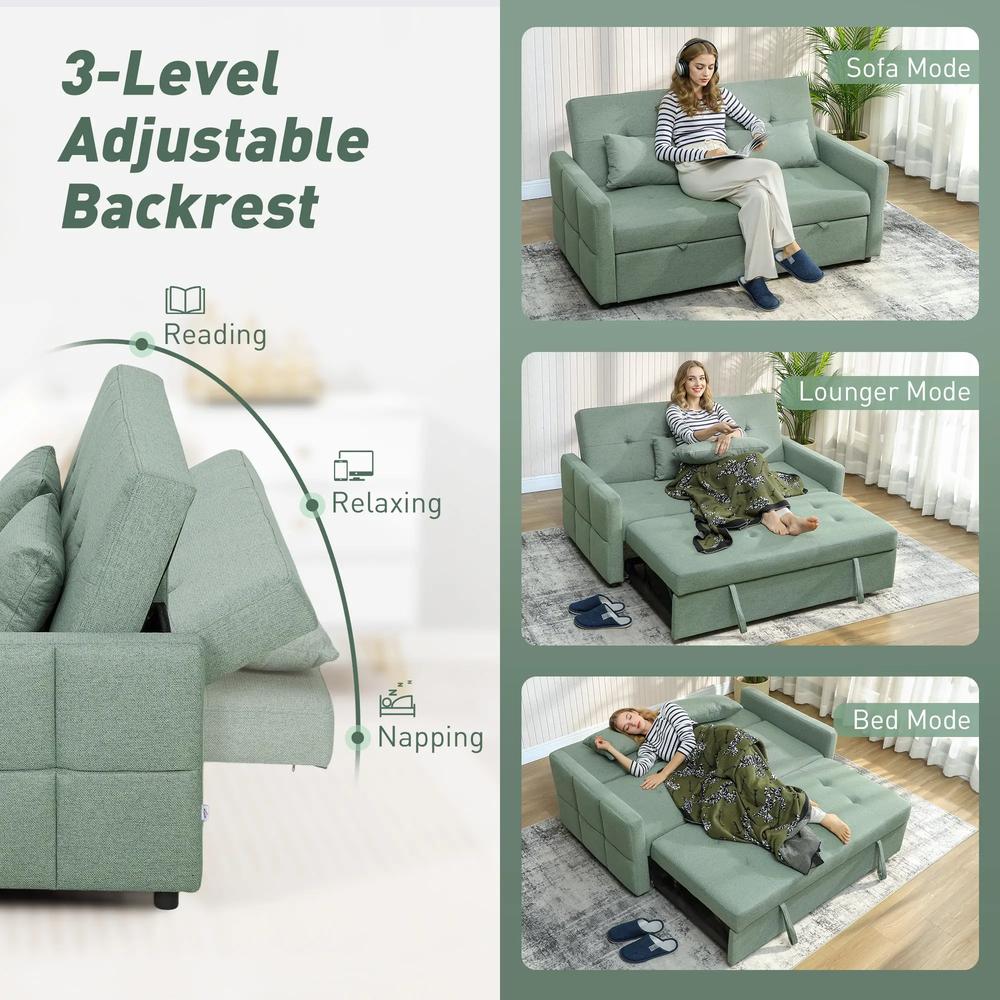 HOMCOM Three-Way 2 Seater Sofa Bed with Three-position back and Two Soft Pillows - Green Additional View 6