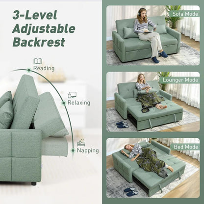 HOMCOM Three-Way 2 Seater Sofa Bed with Three-position back and Two Soft Pillows - Green Additional View 6