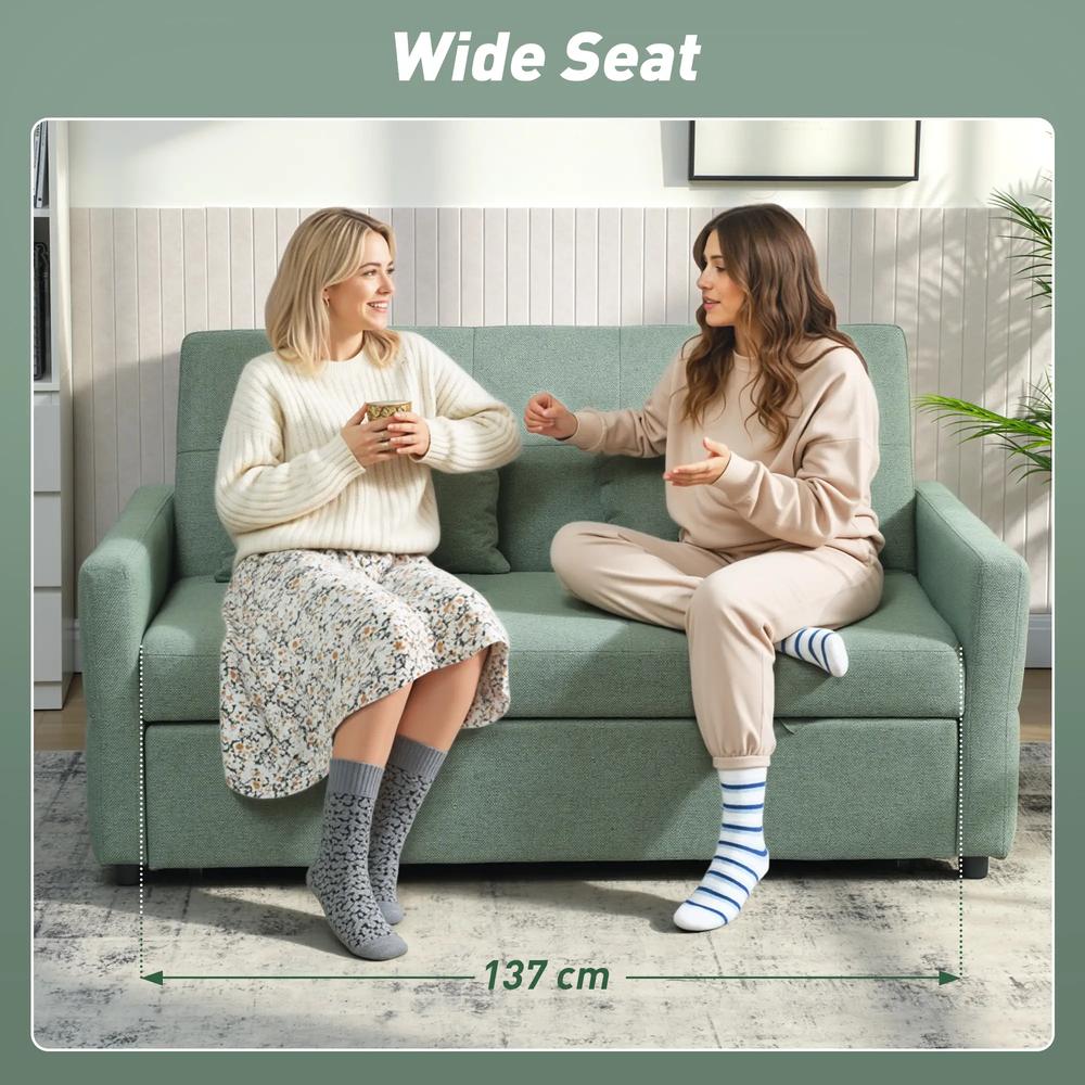 HOMCOM Three-Way 2 Seater Sofa Bed with Three-position back and Two Soft Pillows - Green Additional View 8