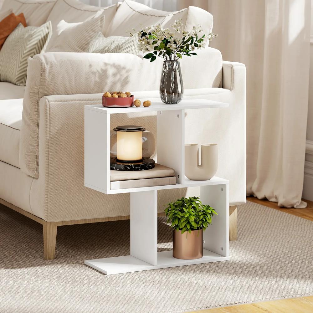HOMCOM Side Table, Narrow End Table with Storage Shelves, S-Shaped, 3-Tier, 50W x 19.5D x 58H cm Additional View 2