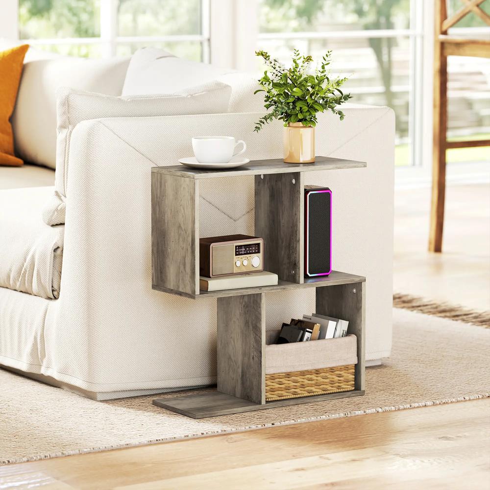 HOMCOM Side Table, Narrow End Table with Storage Shelves, S-Shaped, 3-Tier, 50W x 19.5D x 58H cm Additional View 21