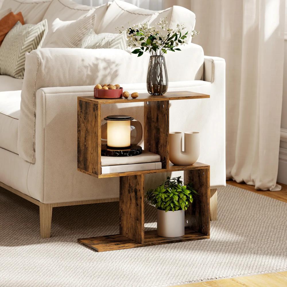 HOMCOM Side Table, Narrow End Table with Storage Shelves, S-Shaped, 3-Tier, 50W x 19.5D x 58H cm Additional View 24