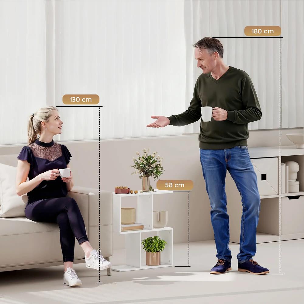 HOMCOM Side Table, Narrow End Table with Storage Shelves, S-Shaped, 3-Tier, 50W x 19.5D x 58H cm Additional View 9