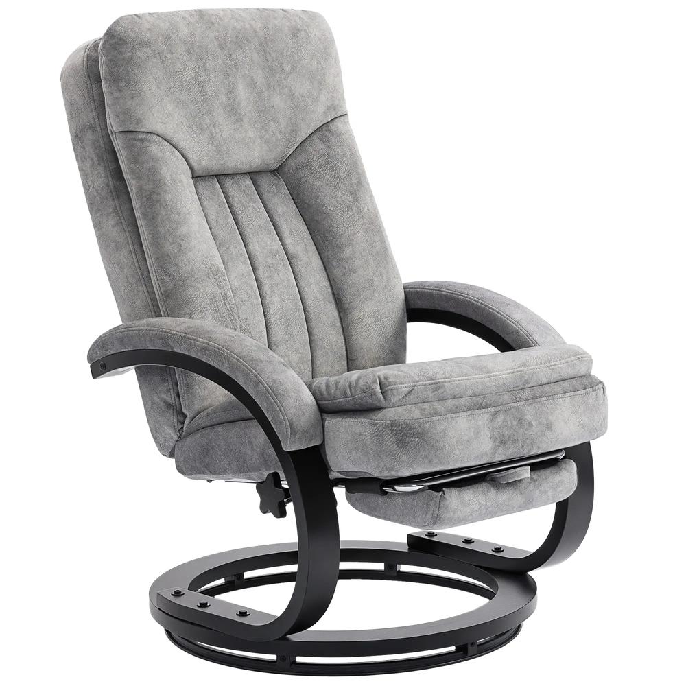 HOMCOM Swivel Recliner Chair with Footrest, Manual Recliner Armchair with Wooden Base, Plush Velvet Upholstered Reclining Chair for Living Room, Bedroom, Office, Grey Additional View 11