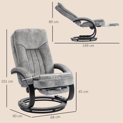 HOMCOM Swivel Recliner Chair with Footrest, Manual Recliner Armchair with Wooden Base, Plush Velvet Upholstered Reclining Chair for Living Room, Bedroom, Office, Grey Additional View 3