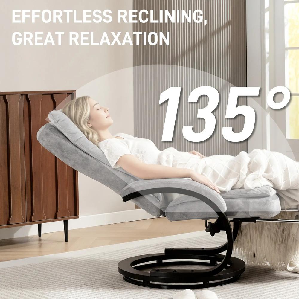 HOMCOM Swivel Recliner Chair with Footrest, Manual Recliner Armchair with Wooden Base, Plush Velvet Upholstered Reclining Chair for Living Room, Bedroom, Office, Grey Additional View 4