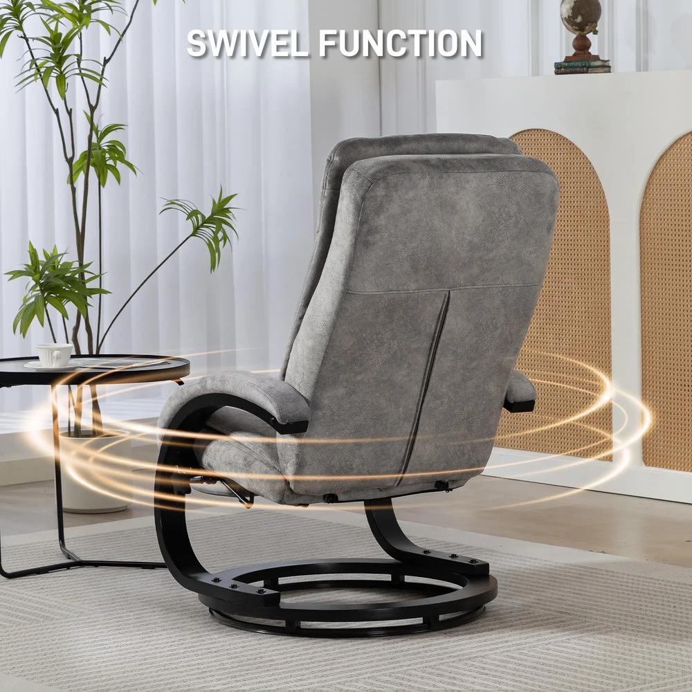 HOMCOM Swivel Recliner Chair with Footrest, Manual Recliner Armchair with Wooden Base, Plush Velvet Upholstered Reclining Chair for Living Room, Bedroom, Office, Grey Additional View 5