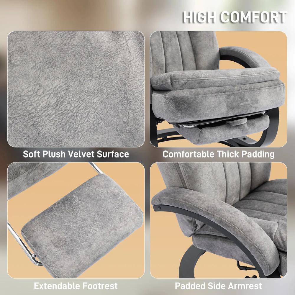 HOMCOM Swivel Recliner Chair with Footrest, Manual Recliner Armchair with Wooden Base, Plush Velvet Upholstered Reclining Chair for Living Room, Bedroom, Office, Grey Additional View 6