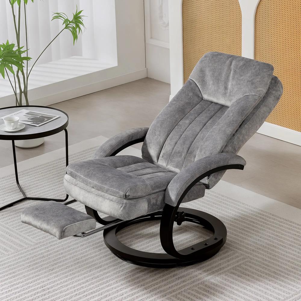 HOMCOM Swivel Recliner Chair with Footrest, Manual Recliner Armchair with Wooden Base, Plush Velvet Upholstered Reclining Chair for Living Room, Bedroom, Office, Grey Additional View 10