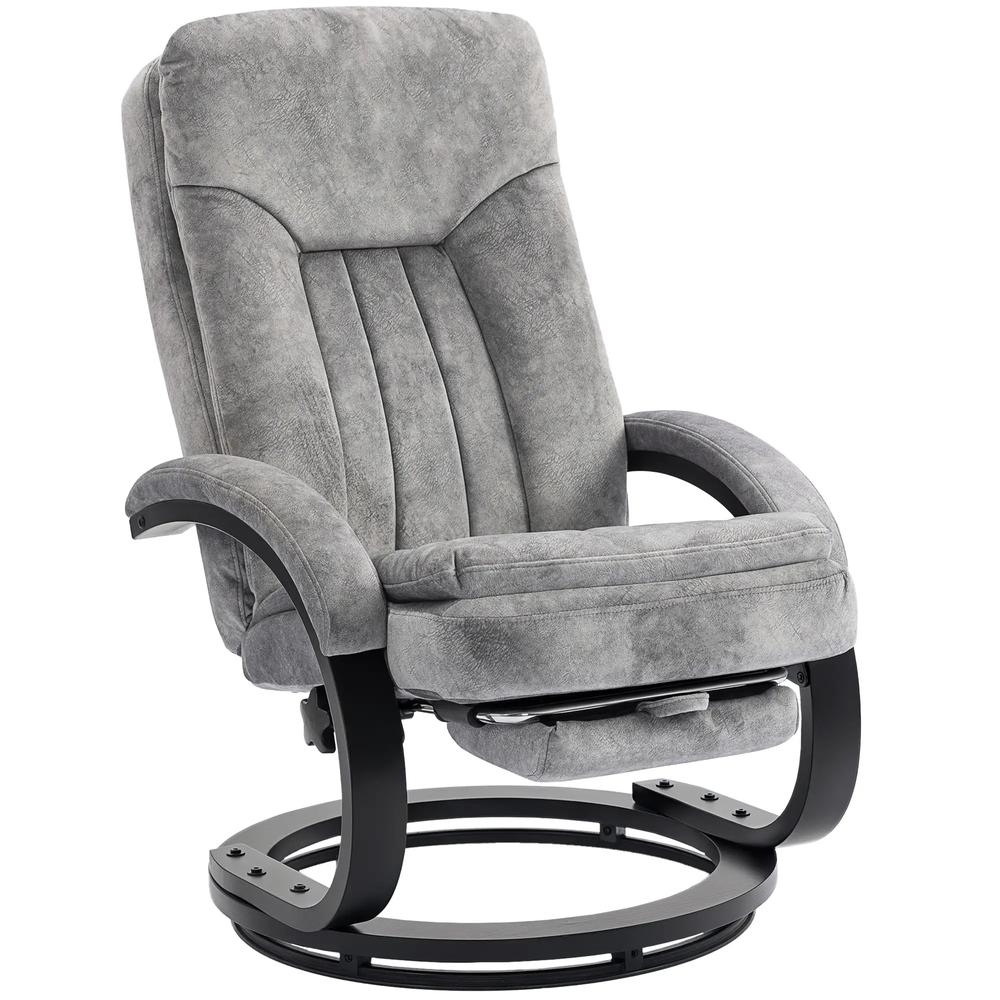 HOMCOM Swivel Recliner Chair with Footrest, Manual Recliner Armchair with Wooden Base, Plush Velvet Upholstered Reclining Chair for Living Room, Bedroom, Office, Grey