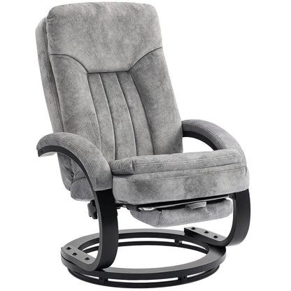HOMCOM Swivel Recliner Chair with Footrest, Manual Recliner Armchair with Wooden Base, Plush Velvet Upholstered Reclining Chair for Living Room, Bedroom, Office, Grey
