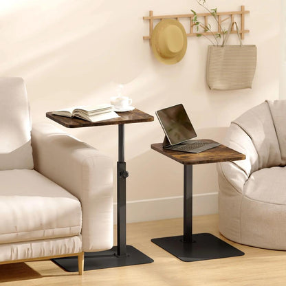 HOMCOM C Shaped Side Table, Small End Table with Adjustable Height and Metal Base for Living Room, Bedroom, Rustic Brown Additional View 2