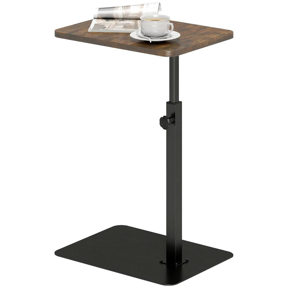HOMCOM C Shaped Side Table, Small End Table with Adjustable Height and Metal Base for Living Room, Bedroom, Rustic Brown Additional View 11