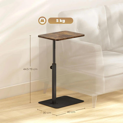 HOMCOM C Shaped Side Table, Small End Table with Adjustable Height and Metal Base for Living Room, Bedroom, Rustic Brown Additional View 3