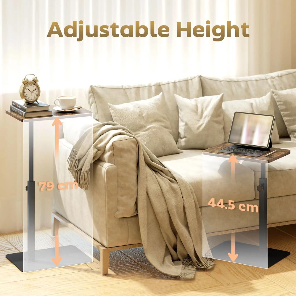 HOMCOM C Shaped Side Table, Small End Table with Adjustable Height and Metal Base for Living Room, Bedroom, Rustic Brown Additional View 5