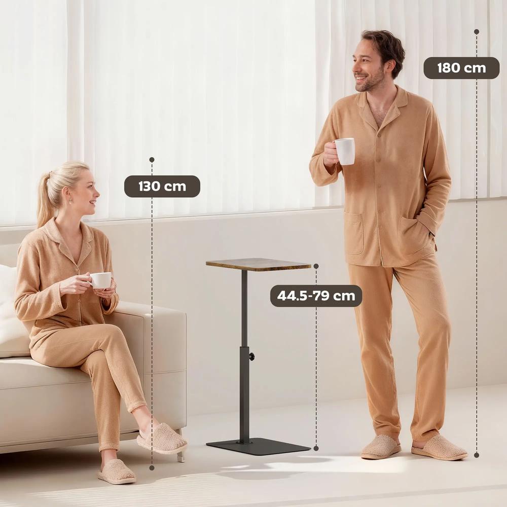 HOMCOM C Shaped Side Table, Small End Table with Adjustable Height and Metal Base for Living Room, Bedroom, Rustic Brown Additional View 7