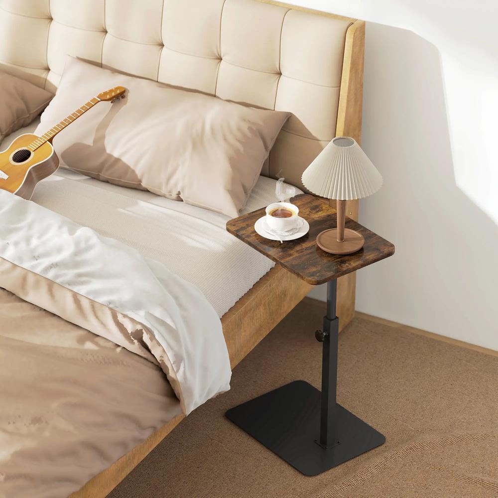 HOMCOM C Shaped Side Table, Small End Table with Adjustable Height and Metal Base for Living Room, Bedroom, Rustic Brown Additional View 9