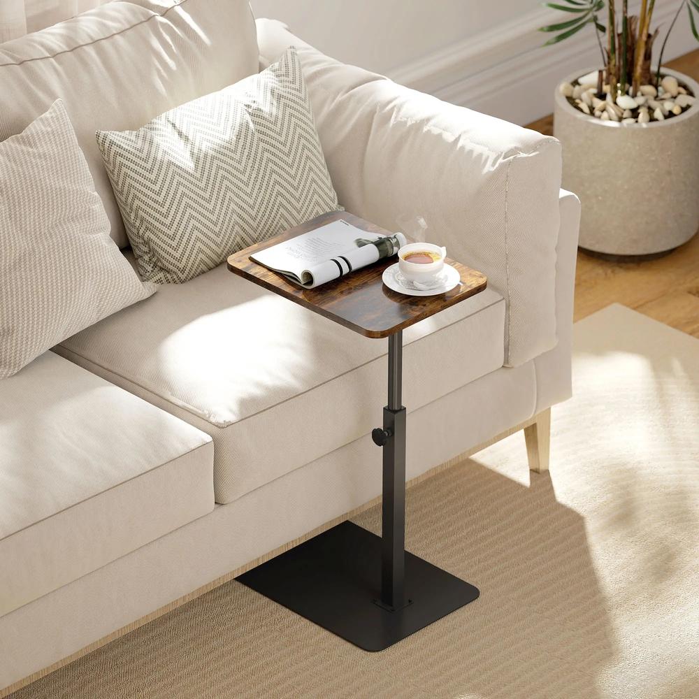 HOMCOM C Shaped Side Table, Small End Table with Adjustable Height and Metal Base for Living Room, Bedroom, Rustic Brown Additional View 10