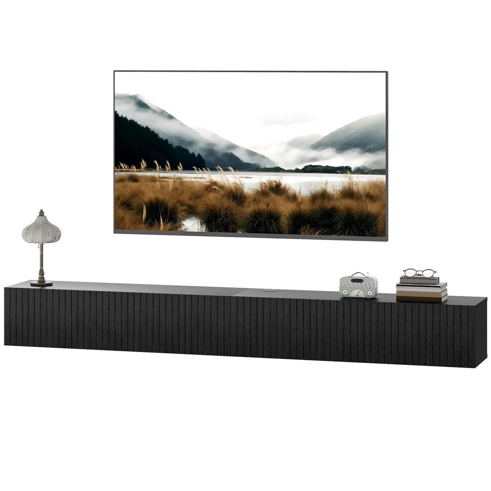 HOMCOM 180cm Floating TV Stand, Wall Mount TV Unit with Cable Management Hole, Fits up to 72" TV, Black Additional View 11