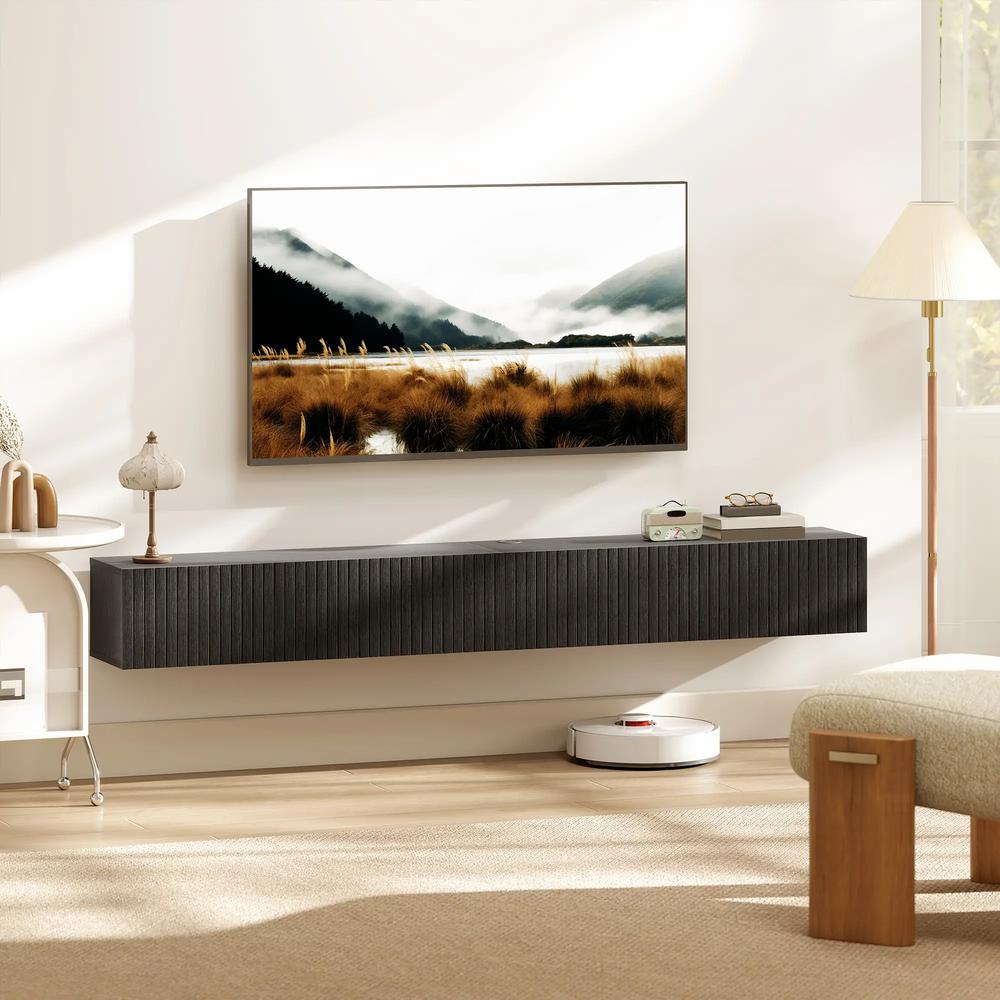 HOMCOM 180cm Floating TV Stand, Wall Mount TV Unit with Cable Management Hole, Fits up to 72" TV, Black Additional View 2