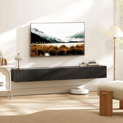 HOMCOM 180cm Floating TV Stand, Wall Mount TV Unit with Cable Management Hole, Fits up to 72" TV, Black Additional View 2