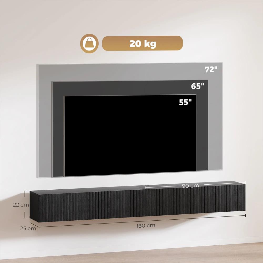 HOMCOM 180cm Floating TV Stand, Wall Mount TV Unit with Cable Management Hole, Fits up to 72" TV, Black Additional View 3