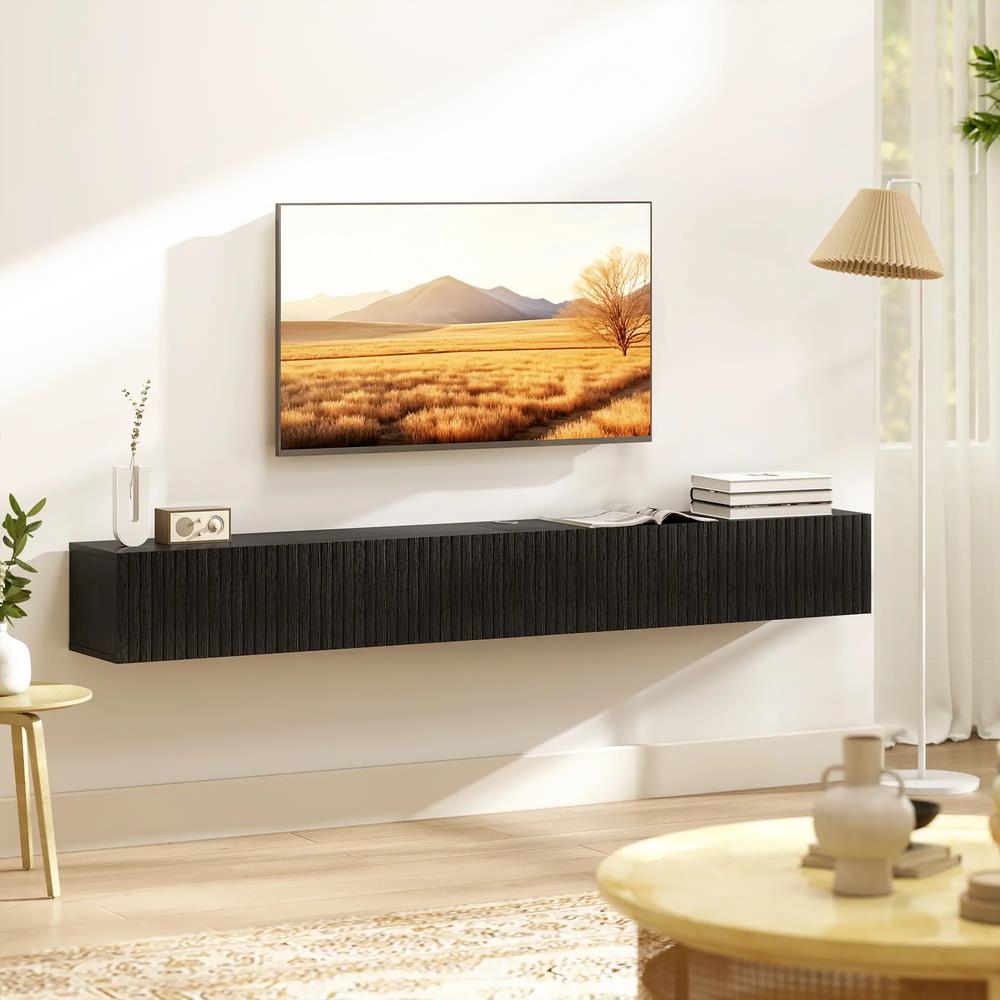 HOMCOM 180cm Floating TV Stand, Wall Mount TV Unit with Cable Management Hole, Fits up to 72" TV, Black Additional View 7