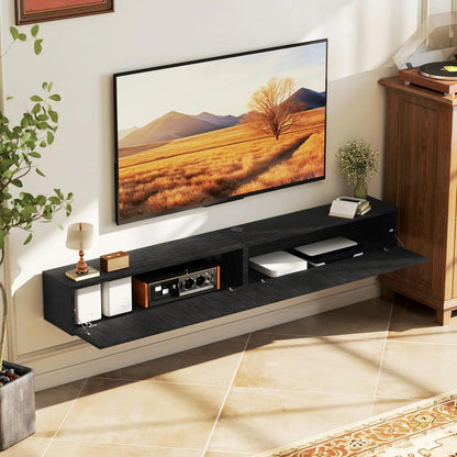 HOMCOM 180cm Floating TV Stand, Wall Mount TV Unit with Cable Management Hole, Fits up to 72" TV, Black Additional View 8