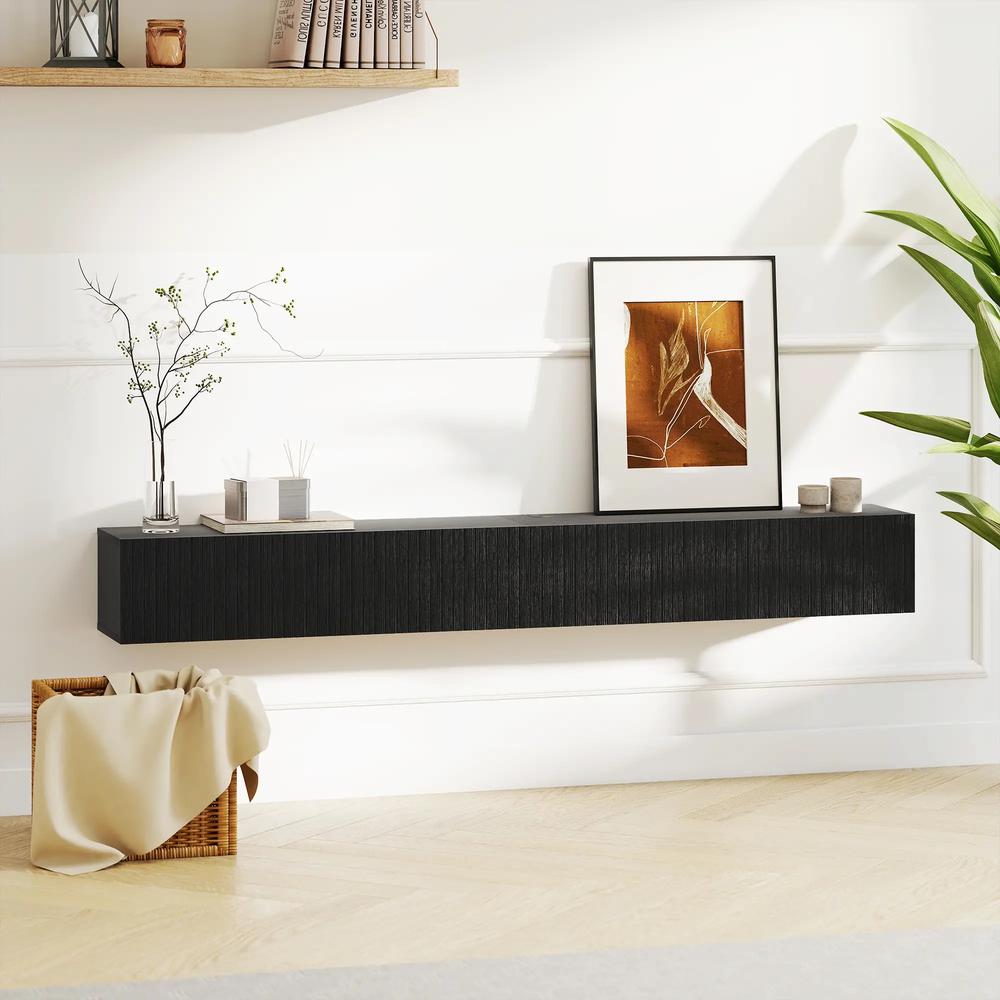 HOMCOM 180cm Floating TV Stand, Wall Mount TV Unit with Cable Management Hole, Fits up to 72" TV, Black Additional View 9