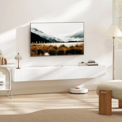 HOMCOM 80cm Floating TV Stand, Wall Mount TV Unit with Cable Management Hole, Fits up to 72" TV, White Additional View 2