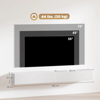 HOMCOM 80cm Floating TV Stand, Wall Mount TV Unit with Cable Management Hole, Fits up to 72" TV, White Additional View 3
