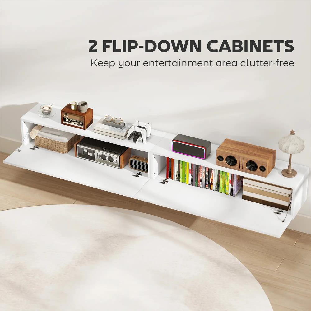 HOMCOM 80cm Floating TV Stand, Wall Mount TV Unit with Cable Management Hole, Fits up to 72" TV, White Additional View 5