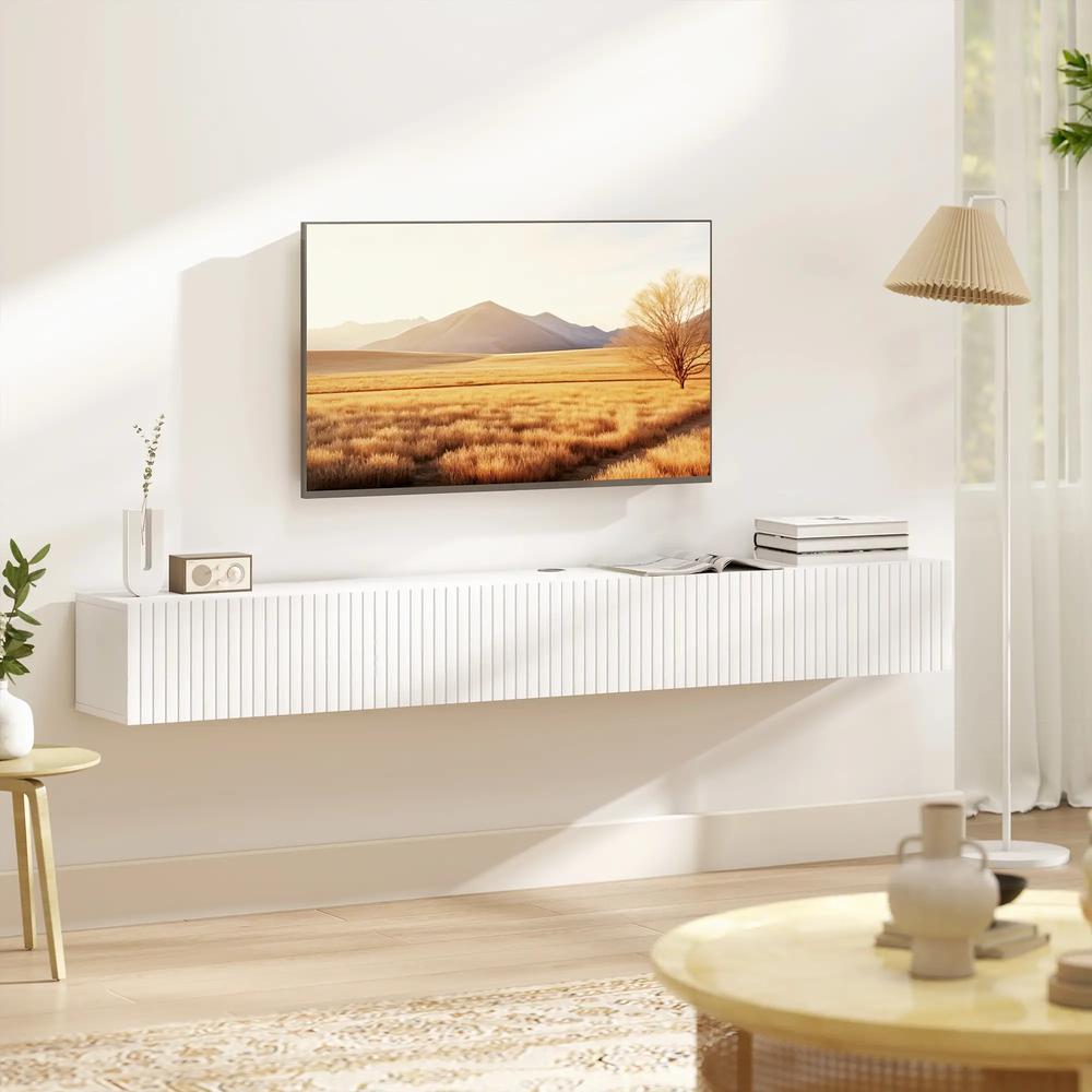 HOMCOM 80cm Floating TV Stand, Wall Mount TV Unit with Cable Management Hole, Fits up to 72" TV, White Additional View 7