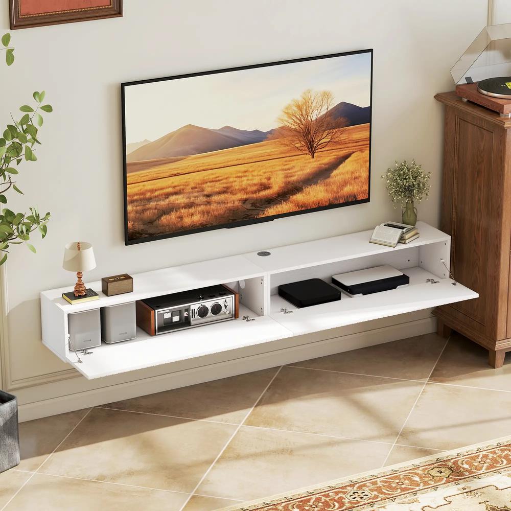 HOMCOM 80cm Floating TV Stand, Wall Mount TV Unit with Cable Management Hole, Fits up to 72" TV, White Additional View 8
