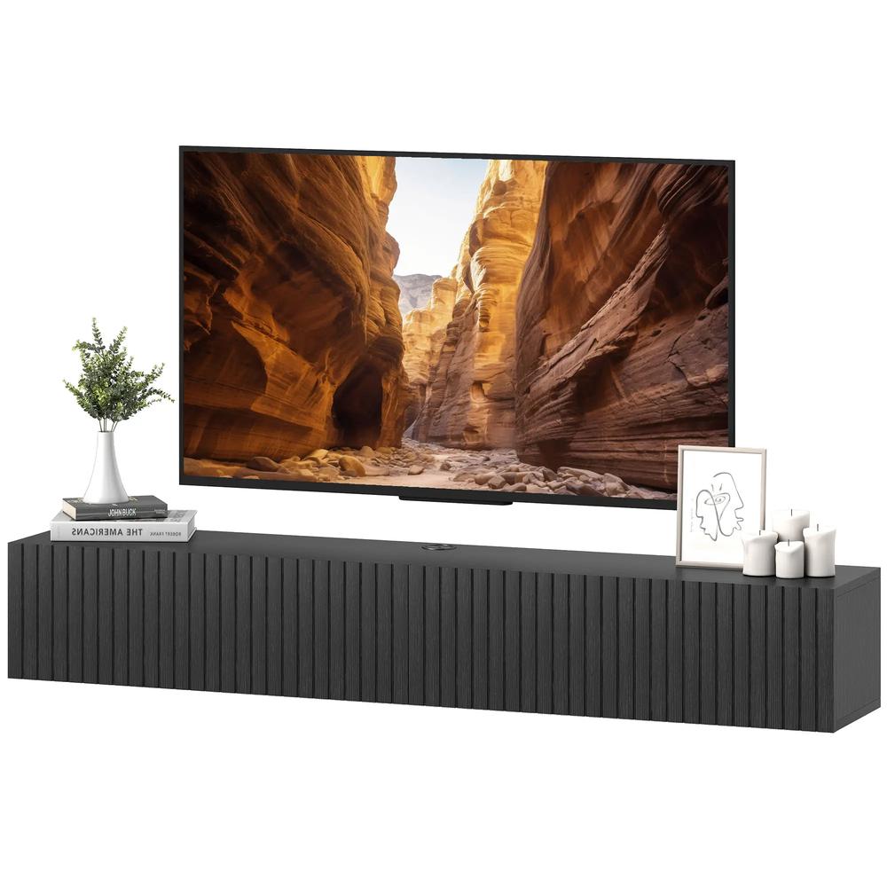 HOMCOM 140cm Floating TV Stand, Wall Mount TV Unit with Cable Management Hole, Fits up to 72" TV, Black Additional View 11