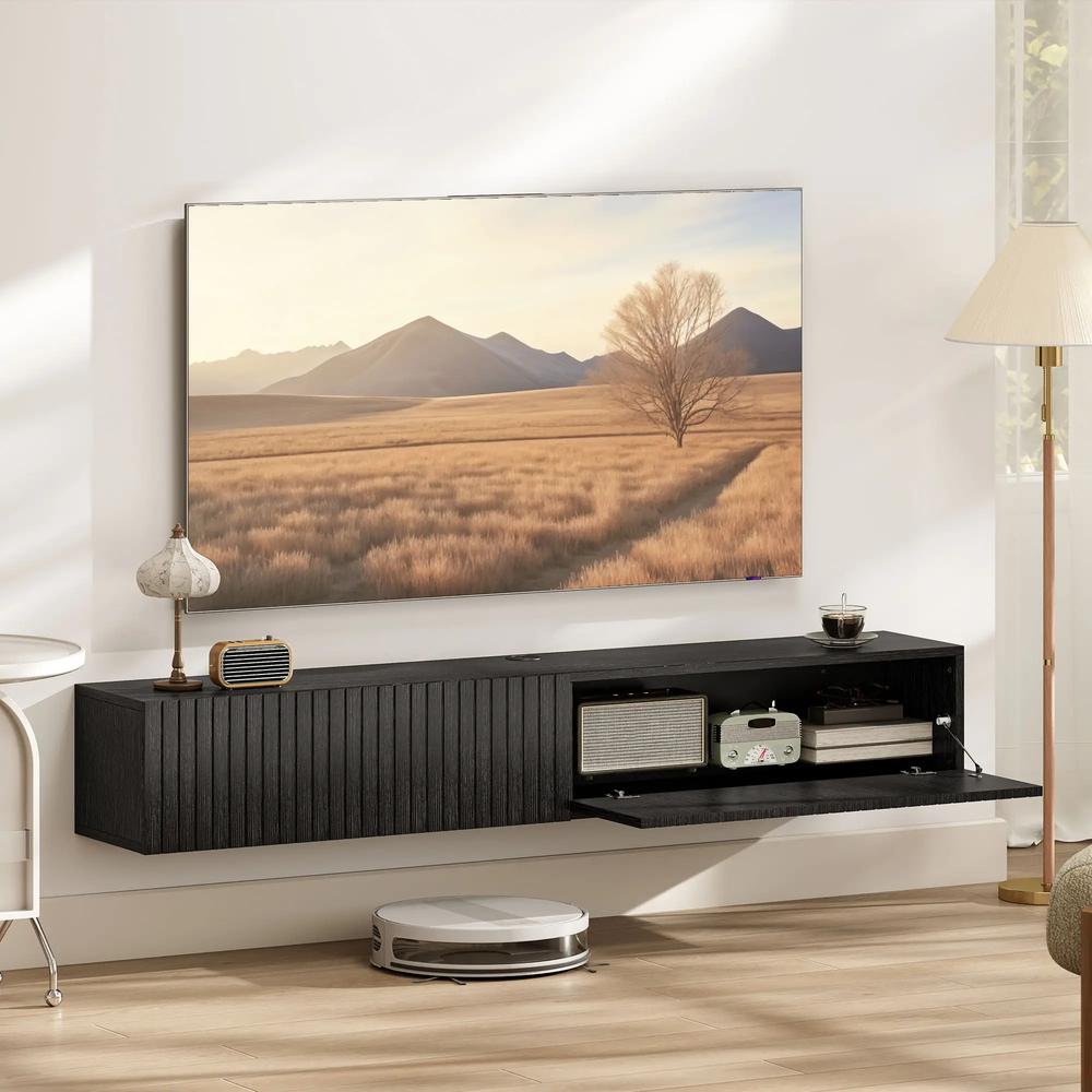 HOMCOM 140cm Floating TV Stand, Wall Mount TV Unit with Cable Management Hole, Fits up to 72" TV, Black Additional View 2