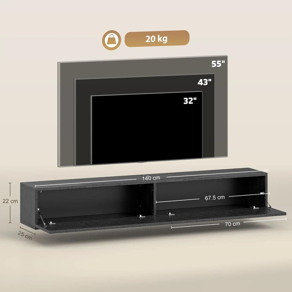 HOMCOM 140cm Floating TV Stand, Wall Mount TV Unit with Cable Management Hole, Fits up to 72" TV, Black Additional View 3