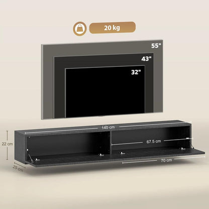 HOMCOM 140cm Floating TV Stand, Wall Mount TV Unit with Cable Management Hole, Fits up to 72" TV, Black Additional View 3
