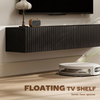 HOMCOM 140cm Floating TV Stand, Wall Mount TV Unit with Cable Management Hole, Fits up to 72" TV, Black Additional View 4