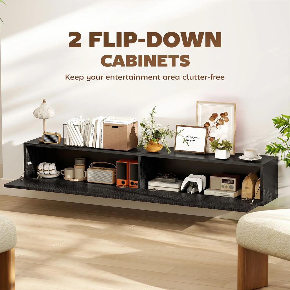 HOMCOM 140cm Floating TV Stand, Wall Mount TV Unit with Cable Management Hole, Fits up to 72" TV, Black Additional View 5
