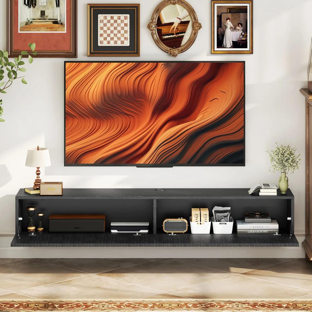 HOMCOM 140cm Floating TV Stand, Wall Mount TV Unit with Cable Management Hole, Fits up to 72" TV, Black Additional View 7