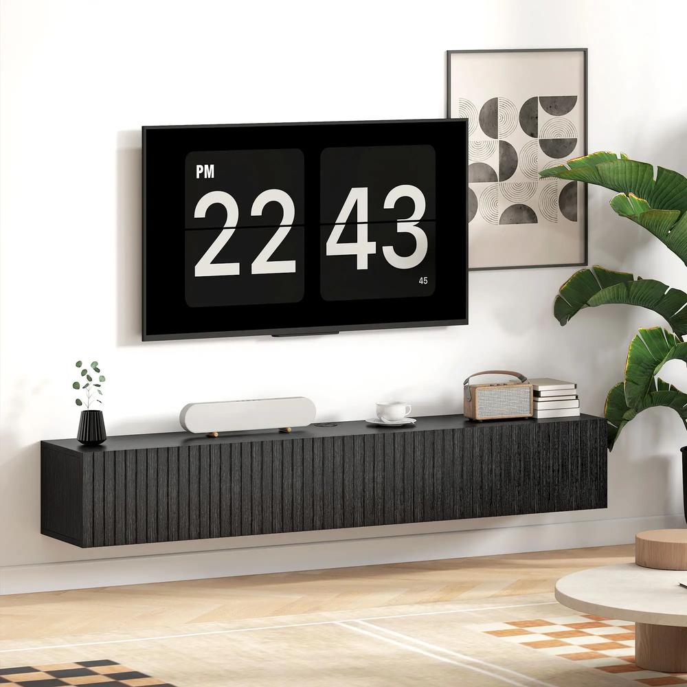HOMCOM 140cm Floating TV Stand, Wall Mount TV Unit with Cable Management Hole, Fits up to 72" TV, Black Additional View 9