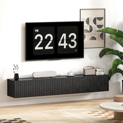 HOMCOM 140cm Floating TV Stand, Wall Mount TV Unit with Cable Management Hole, Fits up to 72" TV, Black Additional View 9